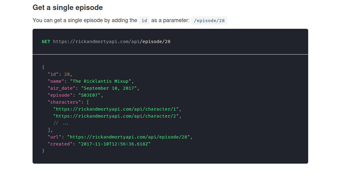 Data model for an episode from the Rick and Morty API.