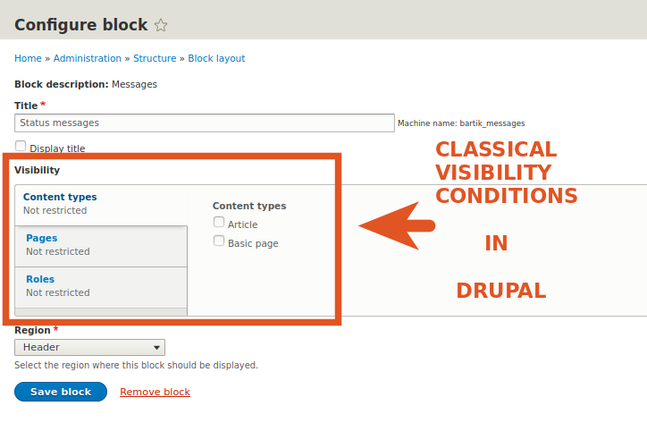 Basic visibility conditions for Blocks in Drupal
